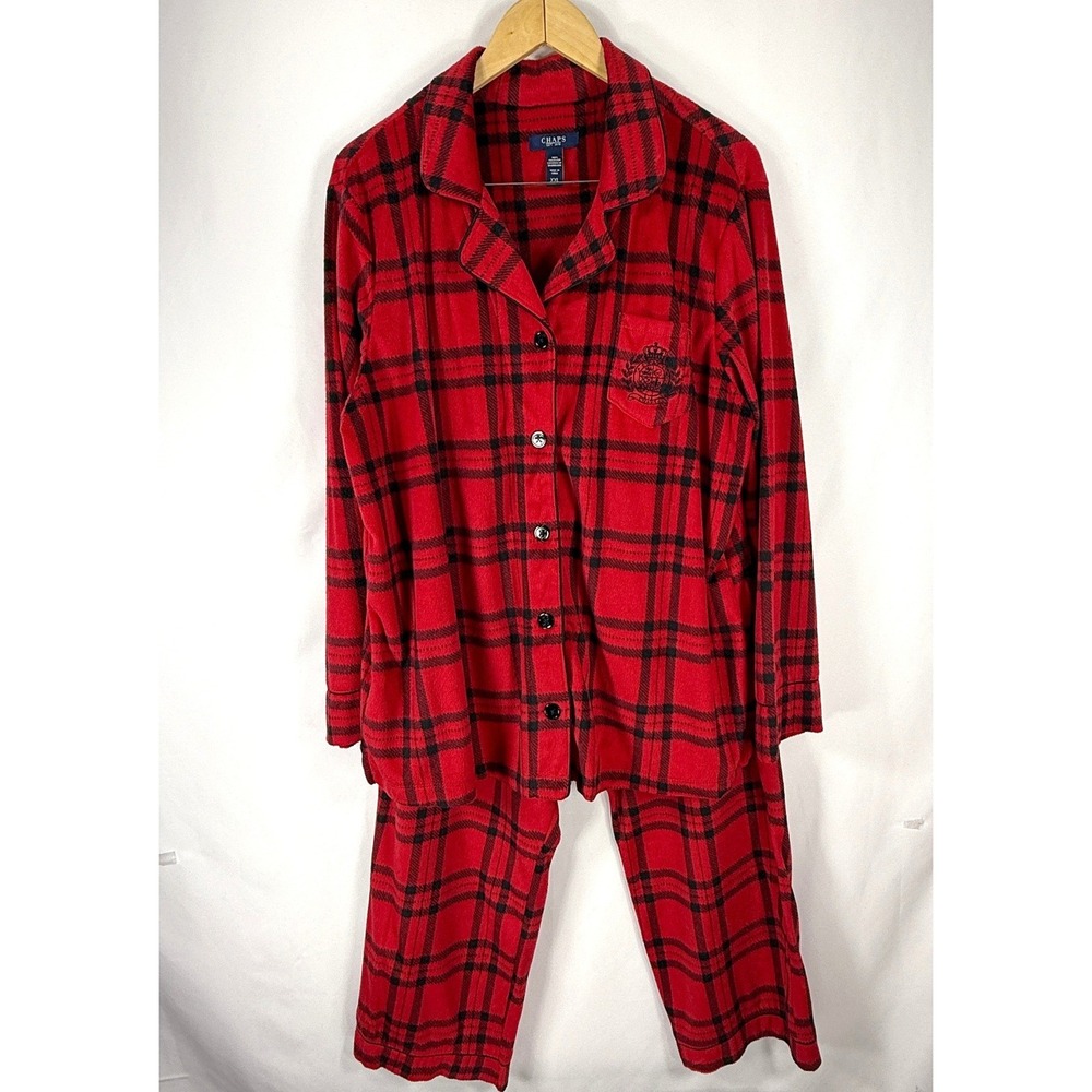 Chaps Womens Red Black‎ Plaid Flannel Pajama Set Top Pants Size XXL Cozy Holiday